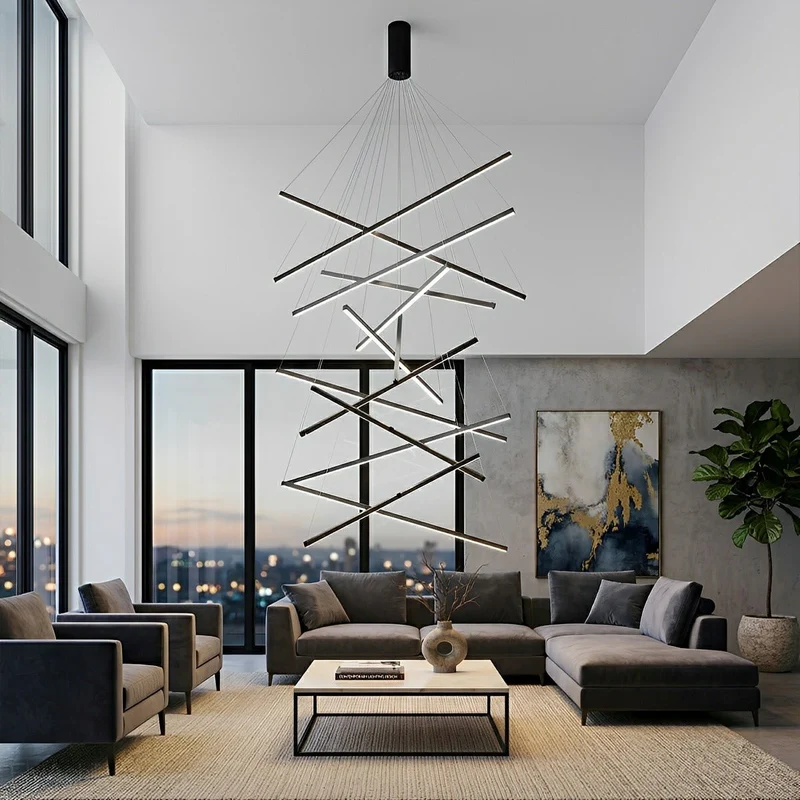 Gelaagde LED Hanglamp Zwart Dimbaar met Afstandsbediening Geometrisch Trapvormig Design voor Woonkamer | Sansoti