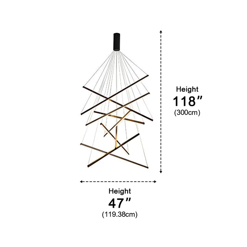 Gelaagde LED Hanglamp Zwart Dimbaar met Afstandsbediening Geometrisch Trapvormig Design voor Woonkamer | Sansoti