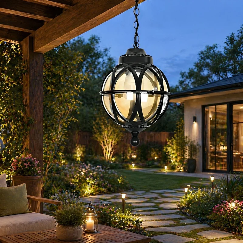 Bolvormige Hanglamp Buitenverlichting Zwart Brons Waterbestendig Vintage Tuinlamp voor Balkon Veranda | Sansoti