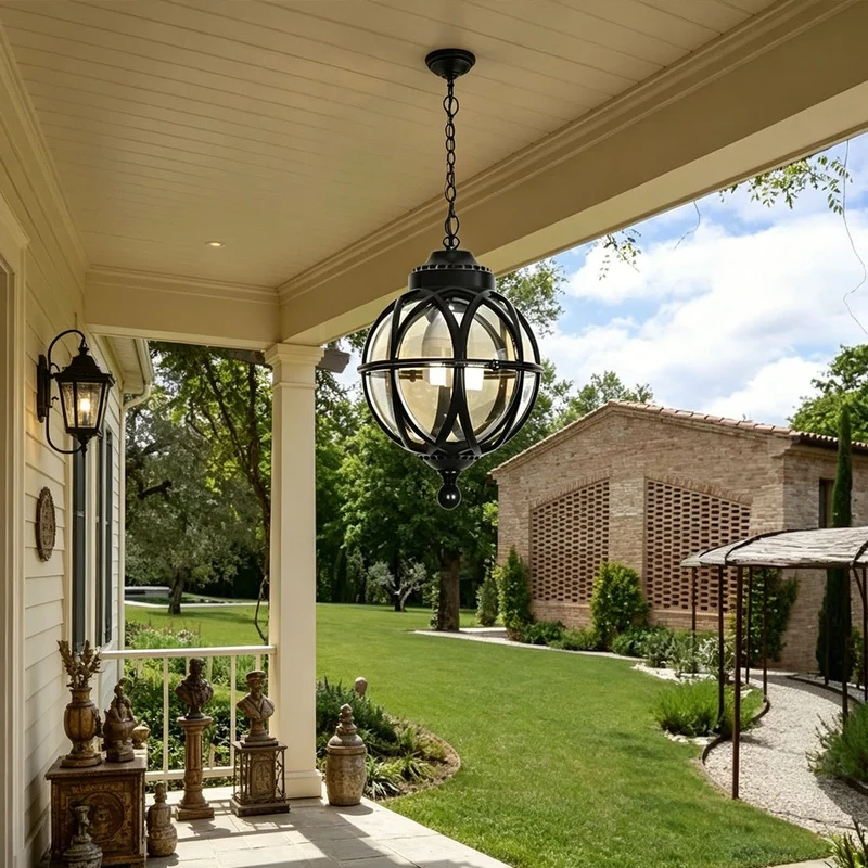 Bolvormige Hanglamp Buitenverlichting Zwart Brons Waterbestendig Vintage Tuinlamp voor Balkon Veranda | Sansoti