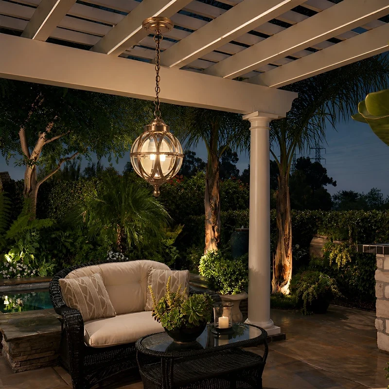 Bolvormige Hanglamp Buitenverlichting Zwart Brons Waterbestendig Vintage Tuinlamp voor Balkon Veranda | Sansoti