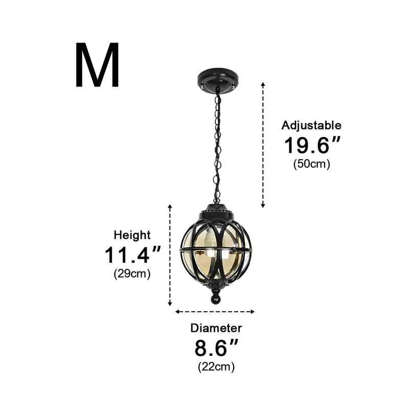 Bolvormige Hanglamp Buitenverlichting Zwart Brons Waterbestendig Vintage Tuinlamp voor Balkon Veranda | Sansoti