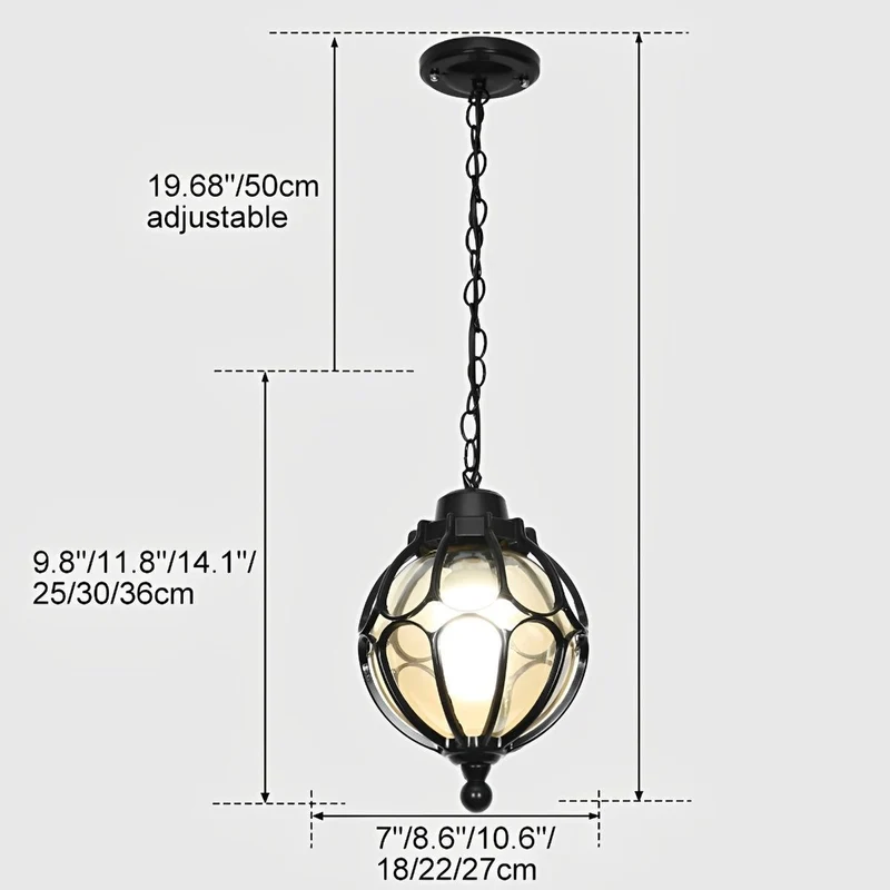 Waterdichte Hanglamp Bol Aluminium voor Tuin Veranda Balkon Gang Outdoor Buitenverlichting IP54 Weerbestendig | Sansoti