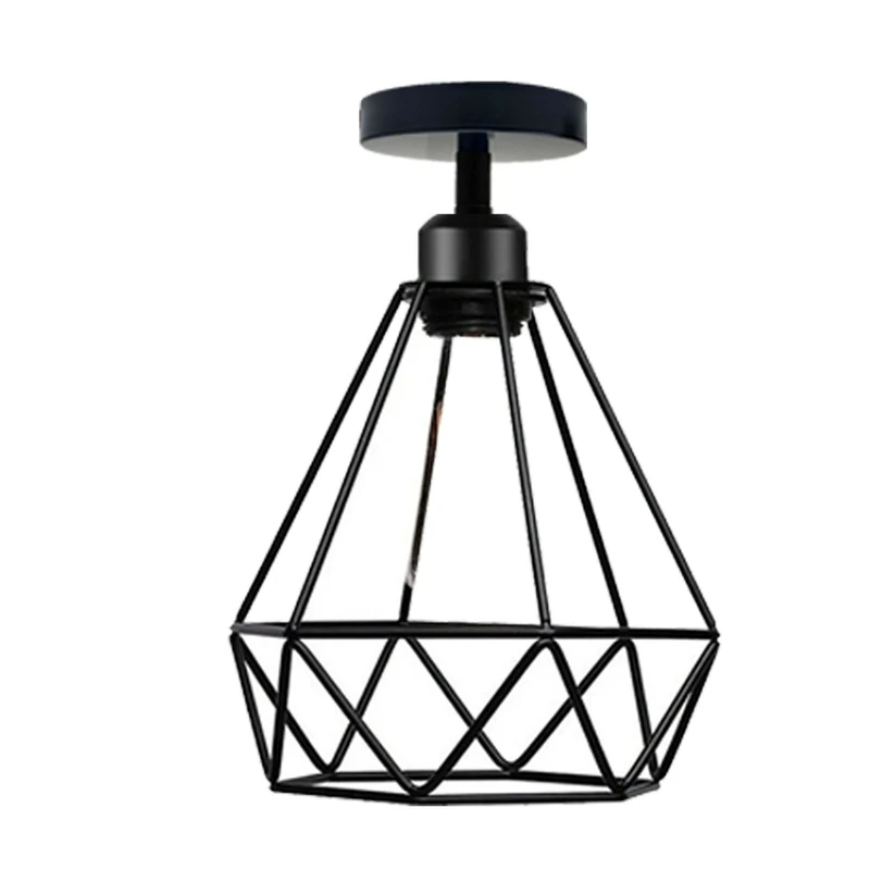 Vintage Geometrische Deckenlampe Schwarz Metall | Retro Käfigleuchte E27~3729