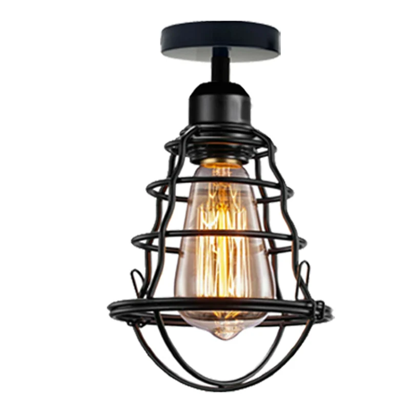 Vintage Geometrische Deckenlampe Schwarz Metall | Retro Käfigleuchte E27~3729