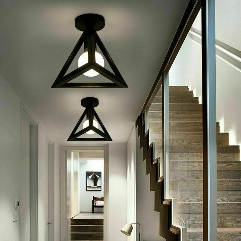 Vintage Geometrische Deckenlampe Schwarz Metall | Retro Käfigleuchte E27~3729