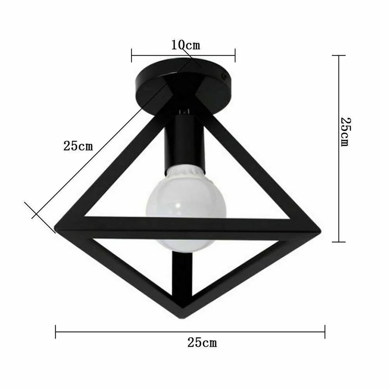 Vintage Geometrische Deckenlampe Schwarz Metall | Retro Käfigleuchte E27~3729