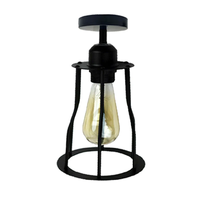 Vintage Geometrische Deckenlampe Schwarz Metall | Retro Käfigleuchte E27~3729