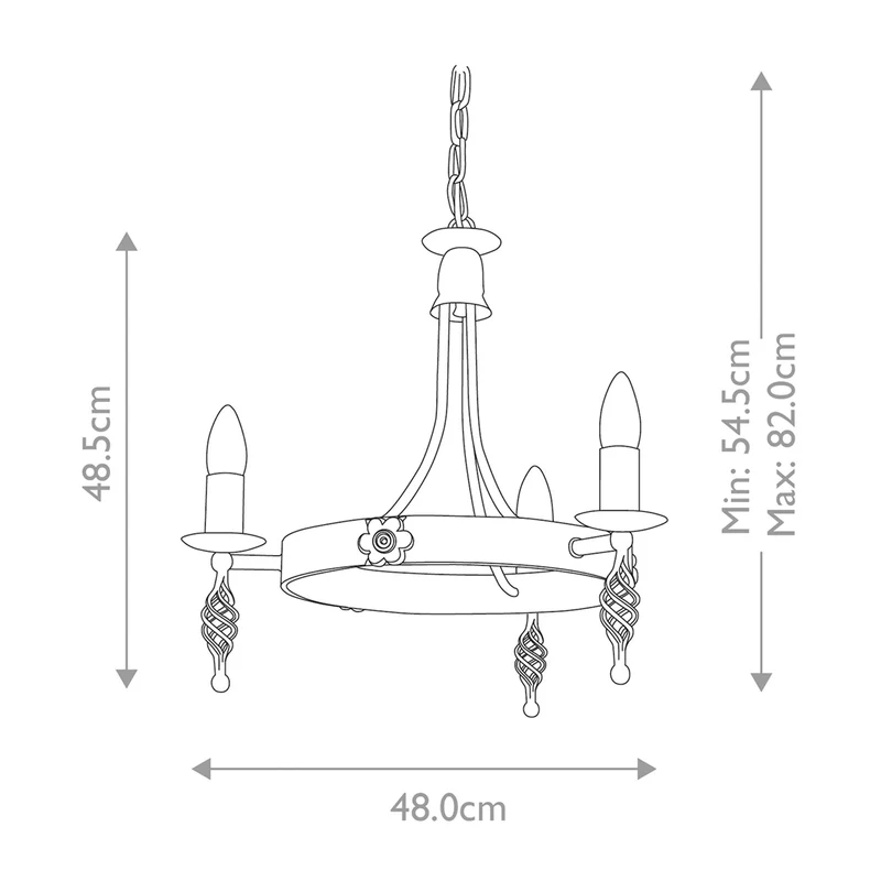 Kronleuchter Belfry 3-flammig klassisch Schwarz 48cm