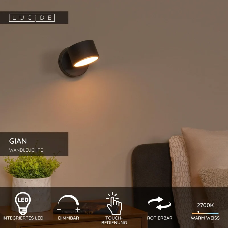 LED-Wandleuchte Gian Touchdimmer Warmweiß 2700K