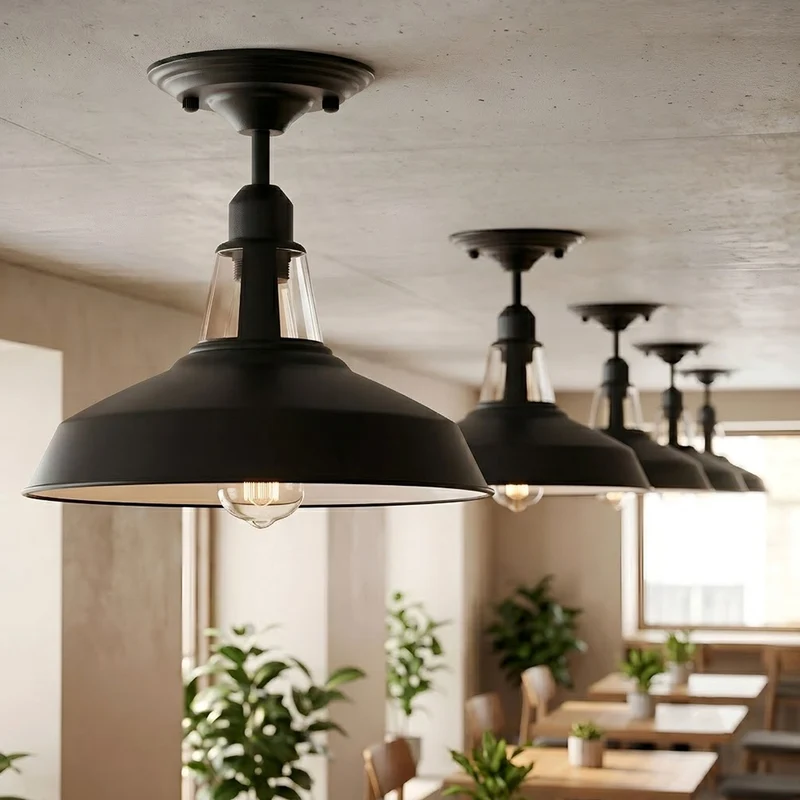 Emaille-Optik Deckenleuchte Fabrikstil Semi Flush E27 ~3806