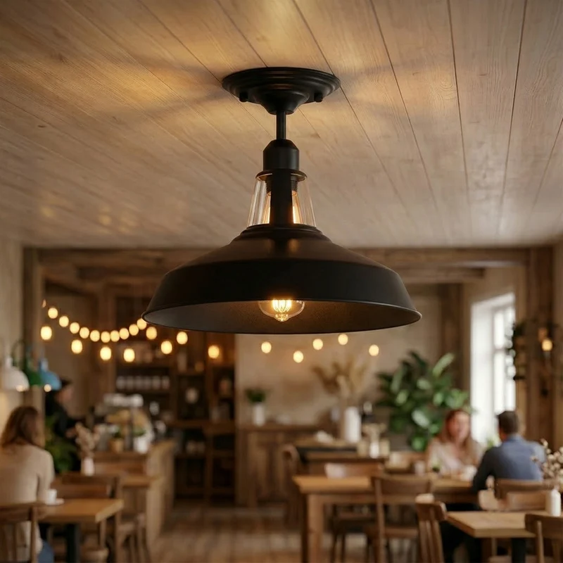 Emaille-Optik Deckenleuchte Fabrikstil Semi Flush E27 ~3806