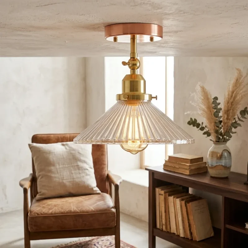 Art Déco Deckenleuchte Riffelglas Flur Wohnzimmer E27 ~3869
