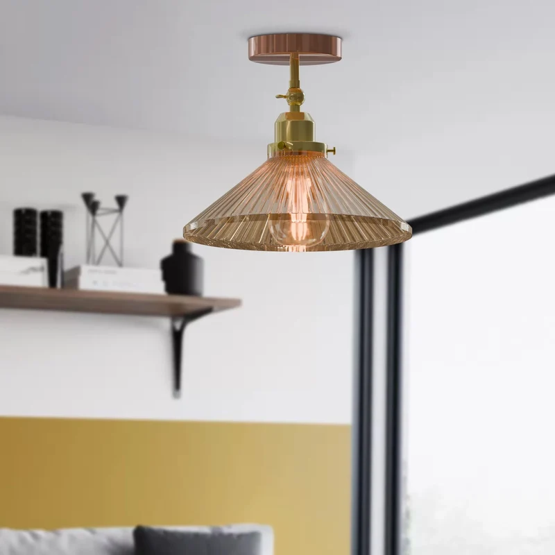 Art Déco Deckenleuchte Riffelglas Flur Wohnzimmer E27 ~3869