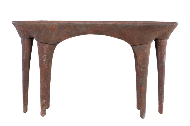 Casa Padrino Luxus Konsole Kupferfarben 140 x 42 x H. 82 cm - Skulpturaler Konsolentisch in Alt-Kupfer Optik - Luxus Möbel