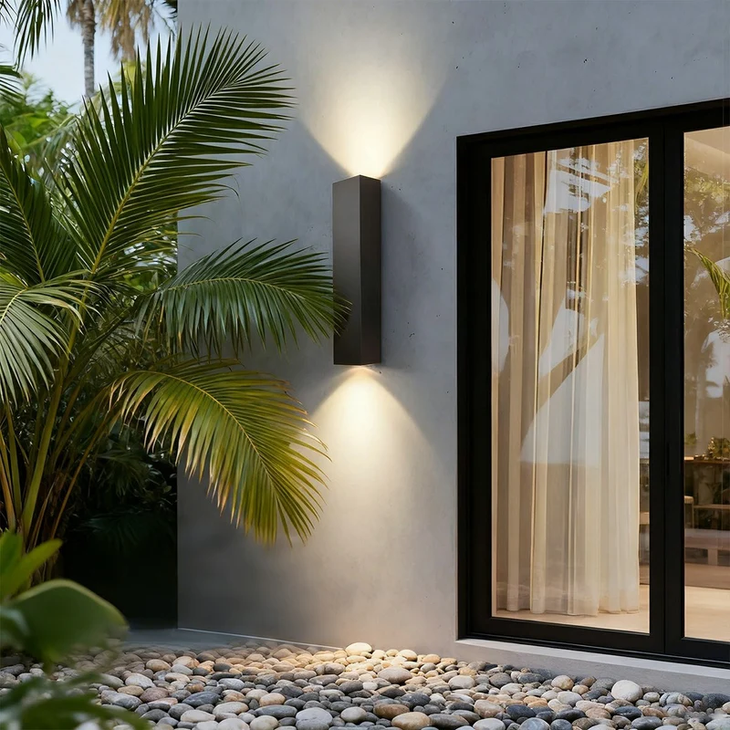 Wandlamp buiten rechthoekig LED waterdicht zwart aluminium buitenverlichting tuinlamp moderne gevellamp | Sansoti