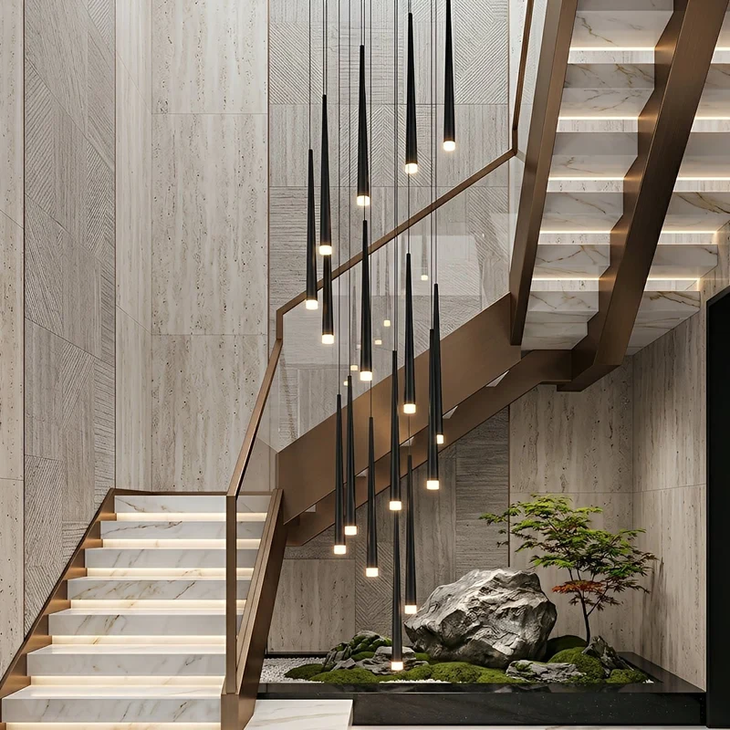 Verticale LED Hanglamp Trap Kroonluchter Modern Design IJzer Acryl Zwart Goud Dimbaar Woonkamer Eetkamer | Sansoti