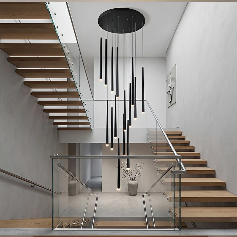 Verticale LED Hanglamp Trap Kroonluchter Modern Design IJzer Acryl Zwart Goud Dimbaar Woonkamer Eetkamer | Sansoti