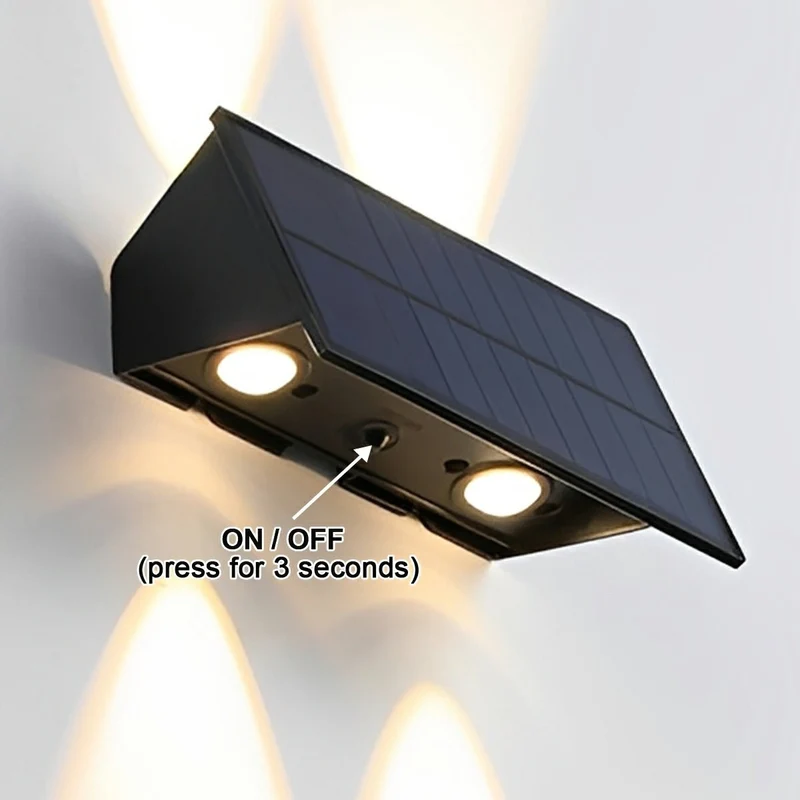 Zonne-energie Wandlamp Buiten Waterdicht LED Up-Down Verlichting Zwart 6W 3000K IP65 Modern Tuinverlichting | Sansoti