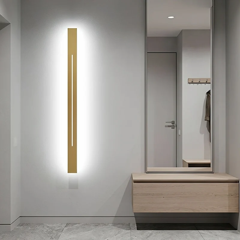Slanke Wandlamp LED Strip IJzer Acryl Dimbaar 60-120cm voor Spiegel Woonkamer Badkamer Zwart Goud Modern Sfeervol | Sansoti
