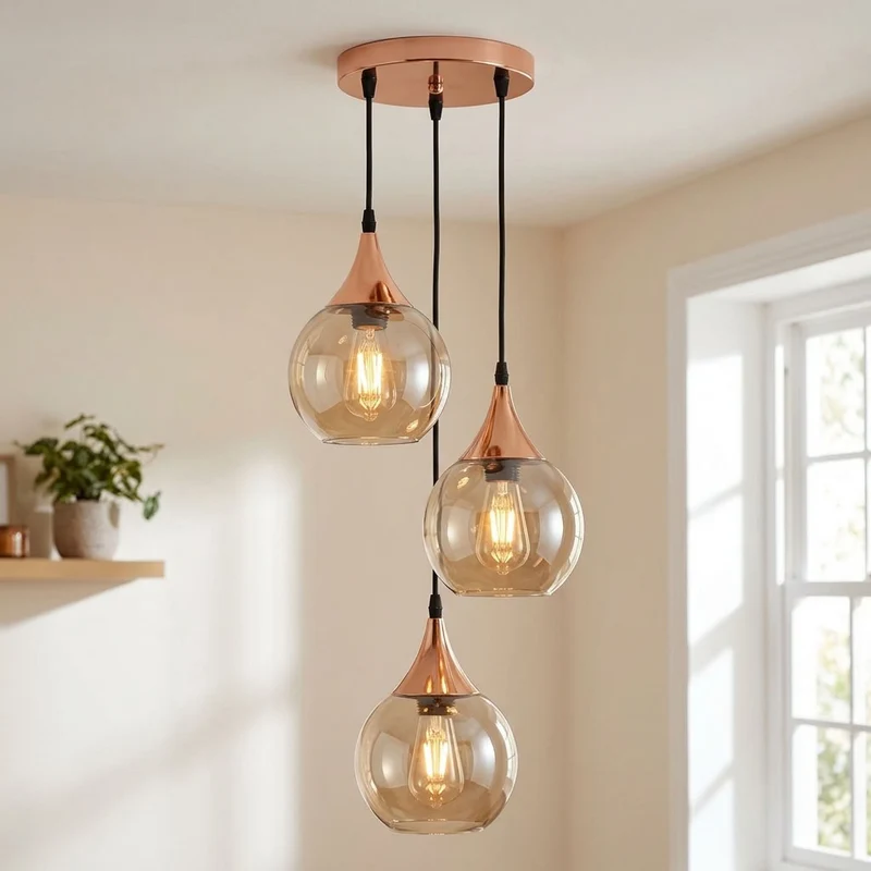 3 Flammige Pendelleuchte Glastropfen Rauchglas E27 ~3672