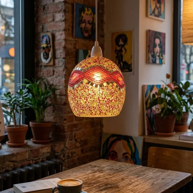 Mosaik-Glaslampenschirm Tiffany Handgefertigt Ersatzschirm E27/B22 ~3766