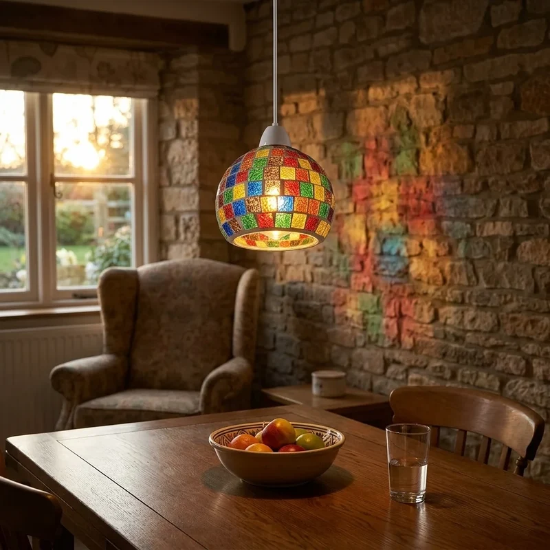 Mosaik-Glaslampenschirm Tiffany Handgefertigt Ersatzschirm E27/B22 ~3766