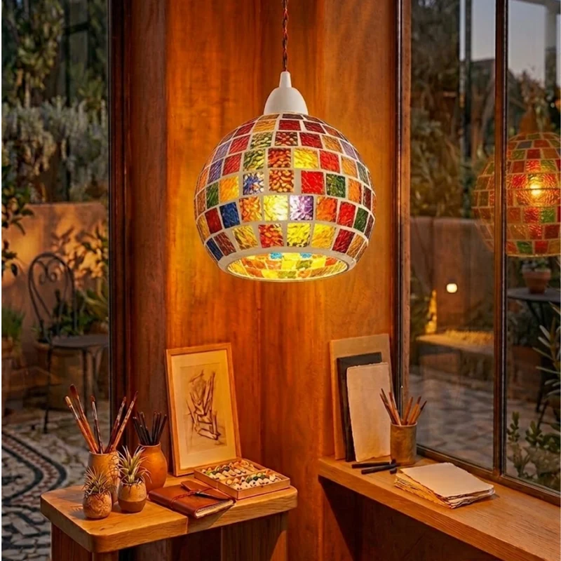 Mosaik-Glaslampenschirm Tiffany Handgefertigt Ersatzschirm E27/B22 ~3766