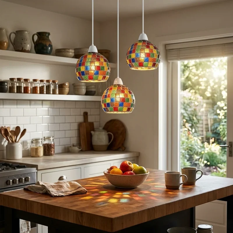 Mosaik-Glaslampenschirm Tiffany Handgefertigt Ersatzschirm E27/B22 ~3766