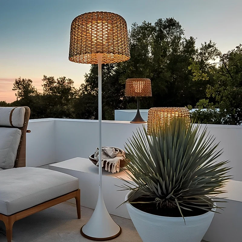 Gevlochten Buitenlamp op Zonne-energie LED Staande Vloerlamp Waterdicht Tuinverlichting voor Terras Tuin Balkon | Sansoti