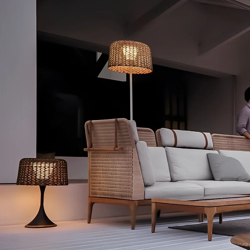 Gevlochten Buitenlamp op Zonne-energie LED Staande Vloerlamp Waterdicht Tuinverlichting voor Terras Tuin Balkon | Sansoti