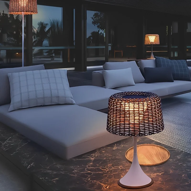 Gevlochten Buitenlamp op Zonne-energie LED Staande Vloerlamp Waterdicht Tuinverlichting voor Terras Tuin Balkon | Sansoti
