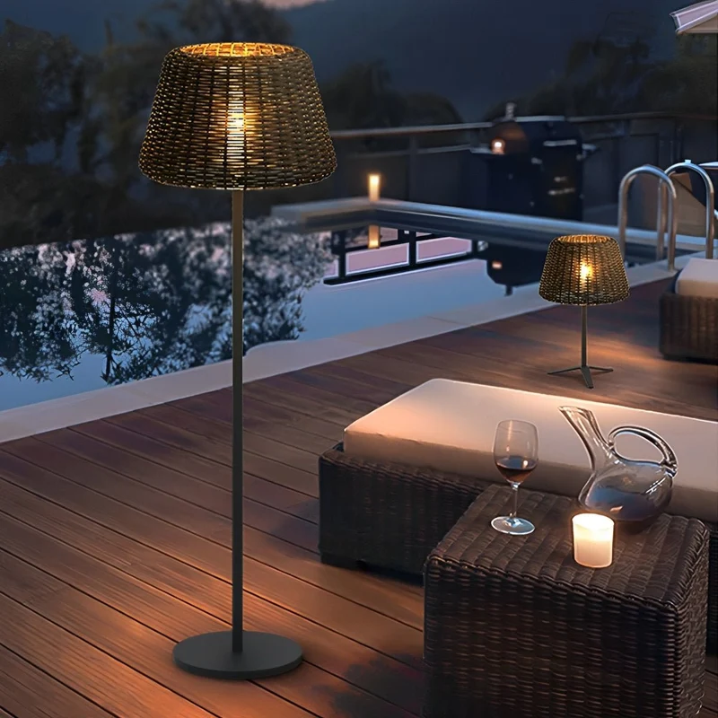 Gevlochten Buitenlamp op Zonne-energie LED Staande Vloerlamp Waterdicht Tuinverlichting voor Terras Tuin Balkon | Sansoti