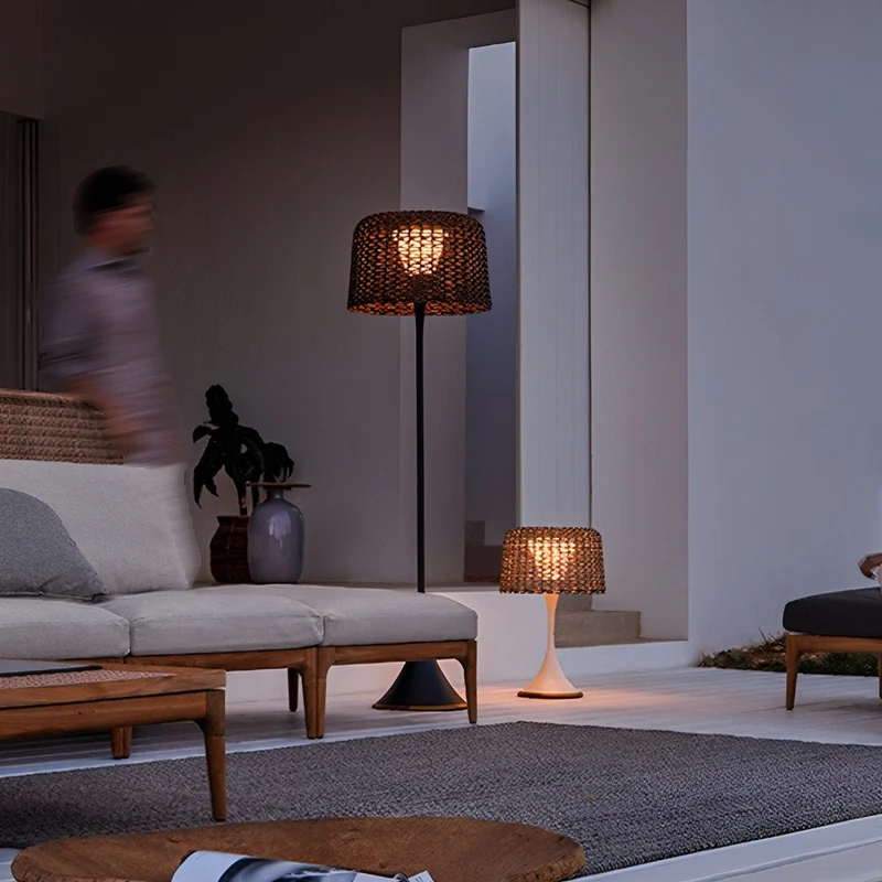Gevlochten Buitenlamp op Zonne-energie LED Staande Vloerlamp Waterdicht Tuinverlichting voor Terras Tuin Balkon | Sansoti