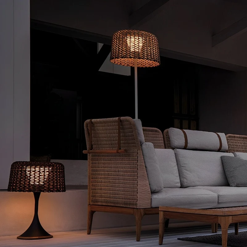 Gevlochten Buitenlamp op Zonne-energie LED Staande Vloerlamp Waterdicht Tuinverlichting voor Terras Tuin Balkon | Sansoti