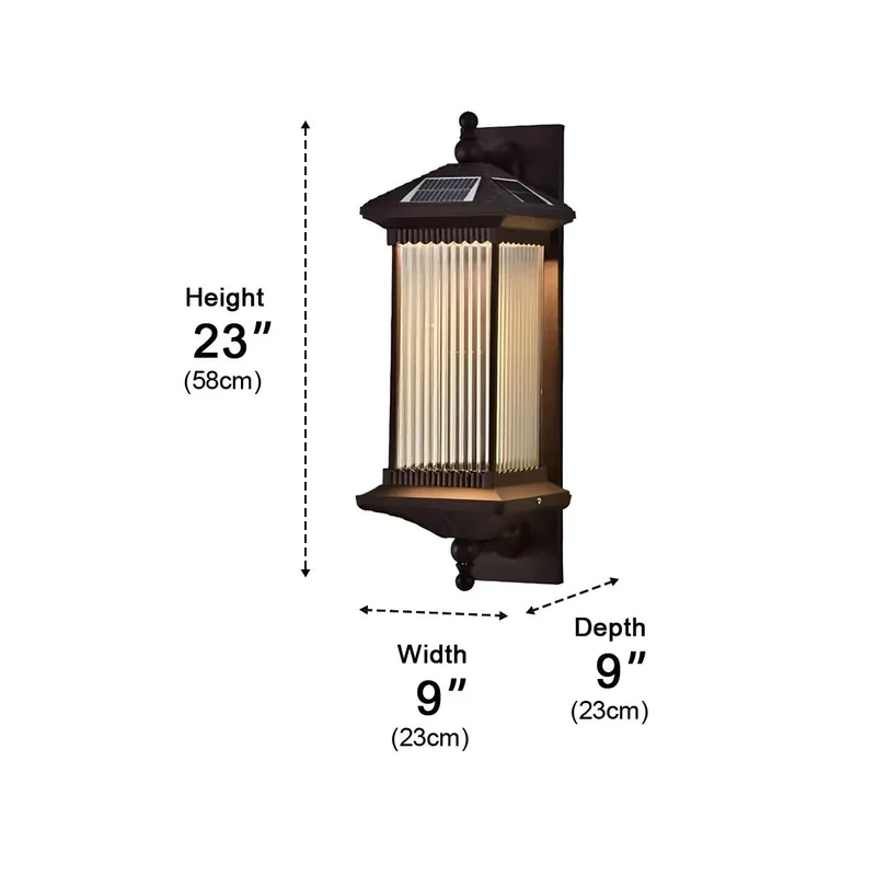 Zonne-energie Buitenwandlamp Aluminium Zwart Gestreepte Kap IP55 Waterdicht LED Verlichting Tuinverlichting | Sansoti