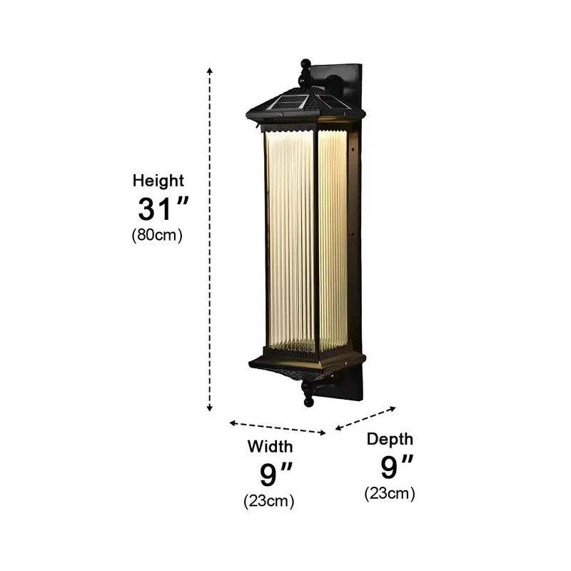 Zonne-energie Buitenwandlamp Aluminium Zwart Gestreepte Kap IP55 Waterdicht LED Verlichting Tuinverlichting | Sansoti