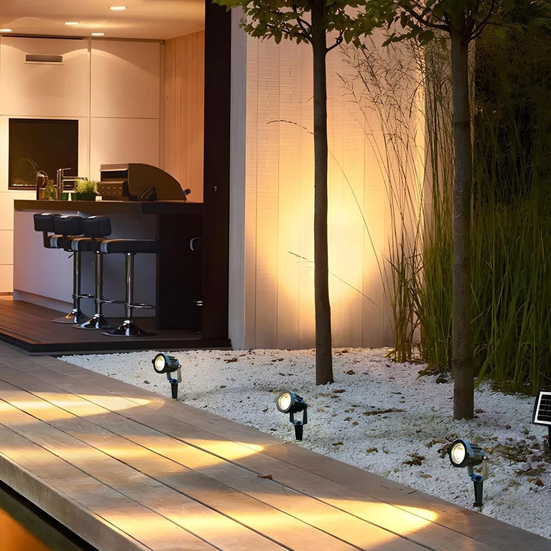 Oplaadbare Solar LED Tuinspot Zwart IP65 Waterdicht 3W Warm Wit Licht Verstelbaar Buitenverlichting 2,5m Kabel | Sansoti