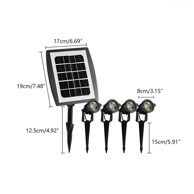 Oplaadbare Solar LED Tuinspot Zwart IP65 Waterdicht 3W Warm Wit Licht Verstelbaar Buitenverlichting 2,5m Kabel | Sansoti