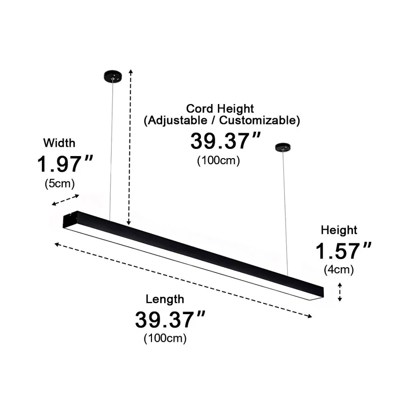 Lineaire Hanglamp Zwart Aluminium LED Strip 100-200cm Modern Design Kantoor Eetkamer Woonkamer Stijlvol | Sansoti