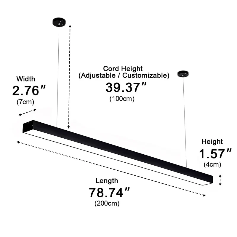 Lineaire Hanglamp Zwart Aluminium LED Strip 100-200cm Modern Design Kantoor Eetkamer Woonkamer Stijlvol | Sansoti