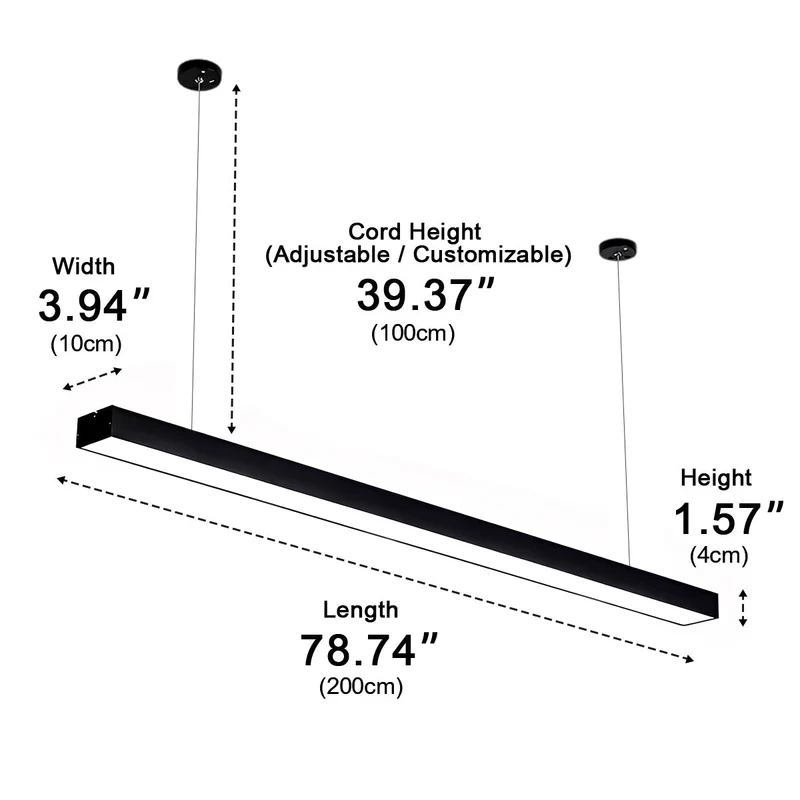 Lineaire Hanglamp Zwart Aluminium LED Strip 100-200cm Modern Design Kantoor Eetkamer Woonkamer Stijlvol | Sansoti