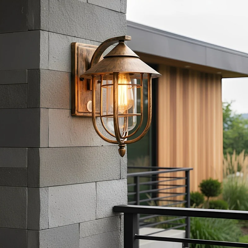 Vintage Wandlamp Buitenverlichting Zwart IJzer Glas Bewegingssensor IP54 Vochtbestendig Veranda Tuin Terras | Sansoti