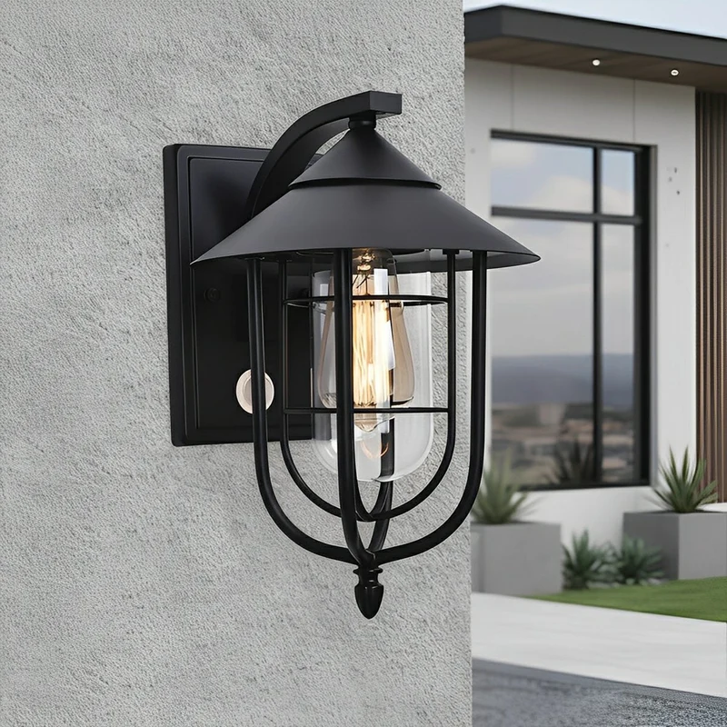 Vintage Wandlamp Buitenverlichting Zwart IJzer Glas Bewegingssensor IP54 Vochtbestendig Veranda Tuin Terras | Sansoti