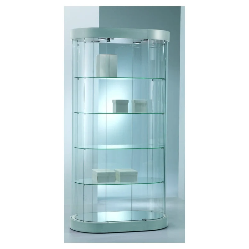 Casa Padrino Luxus Oval-Ladenvitrine 97 x 56 cm H. 190 cm mit LED - Ladeneinrichtung - Boutique Möbel - Made in Italy