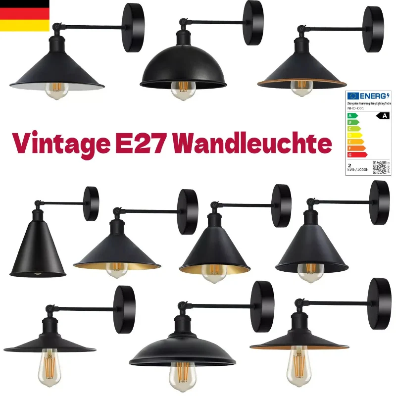 All Seasons Life Vintage Wandlampe Schwarz | Verstellbare ~3768