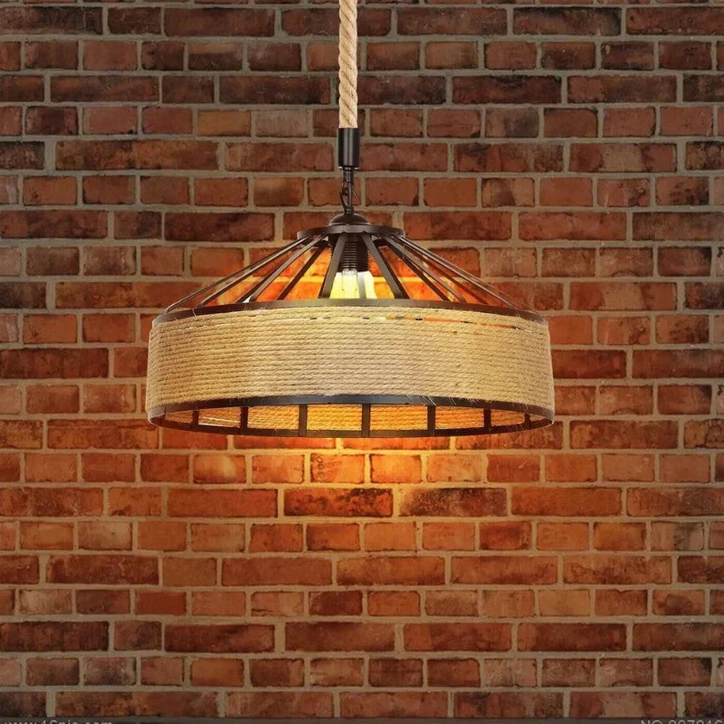 Vintage Seil-Pendelleuchte E27 aus Hanfseil & Metall ~3765