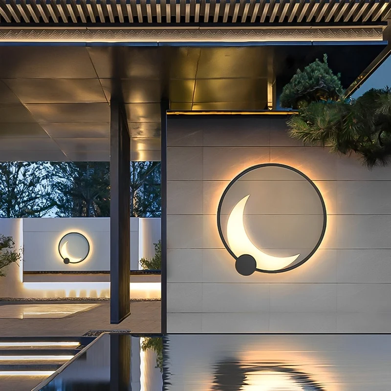Maanvormige LED Wandlamp Buiten Waterdicht IP65 Zwart RVS voor Tuin Terras Entree Muurverlichting Buitenlamp | Sansoti