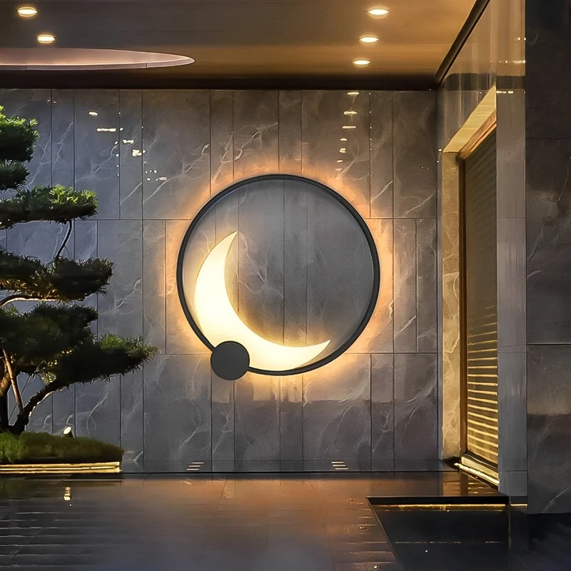 Maanvormige LED Wandlamp Buiten Waterdicht IP65 Zwart RVS voor Tuin Terras Entree Muurverlichting Buitenlamp | Sansoti