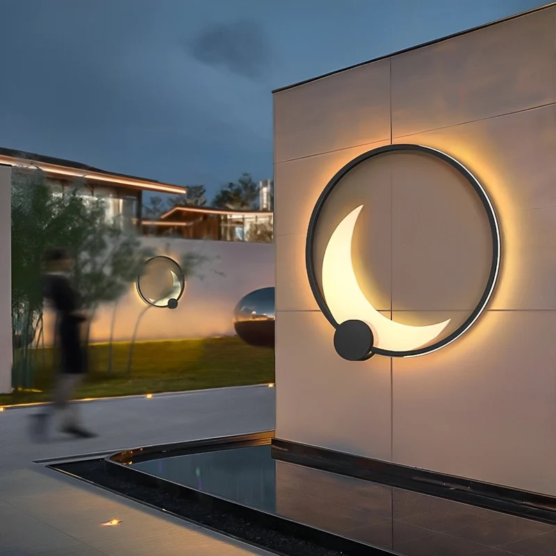 Maanvormige LED Wandlamp Buiten Waterdicht IP65 Zwart RVS voor Tuin Terras Entree Muurverlichting Buitenlamp | Sansoti